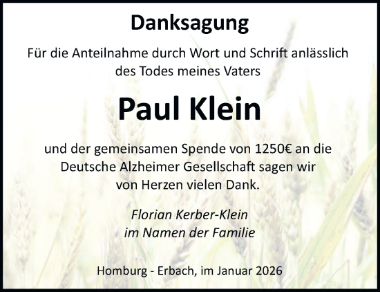 Traueranzeige von Paul Klein von saarbruecker_zeitung