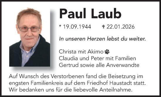 Traueranzeige von Paul Laub von saarbruecker_zeitung