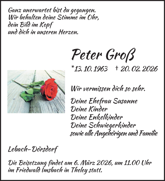 Traueranzeige von Peter Groß von saarbruecker_zeitung