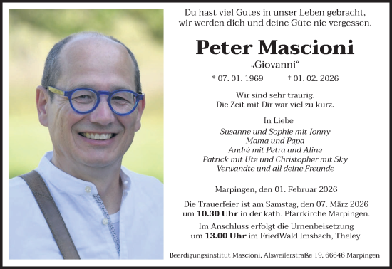 Traueranzeige von Peter Mascioni von saarbruecker_zeitung