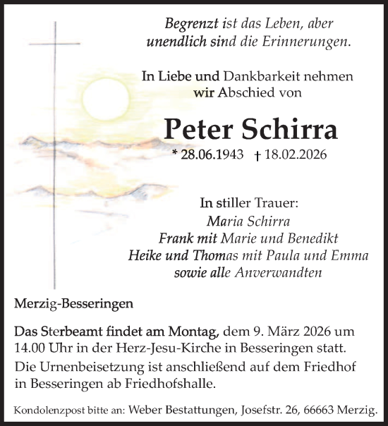Traueranzeige von Peter Schirra von saarbruecker_zeitung