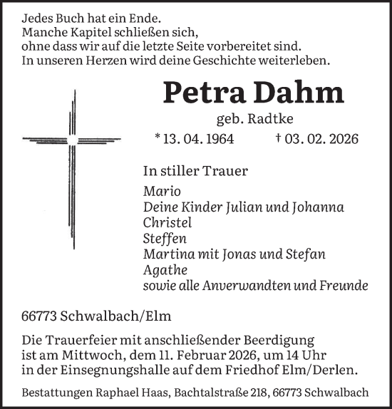 Traueranzeige von Petra Dahm von saarbruecker_zeitung