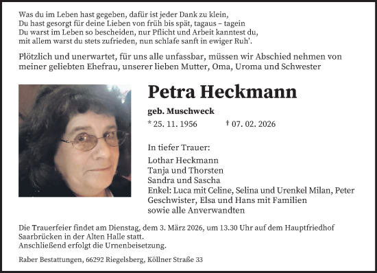 Traueranzeige von Petra Heckmann von saarbruecker_zeitung