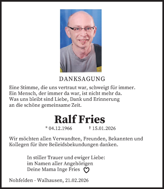 Traueranzeige von Ralf Fries von saarbruecker_zeitung