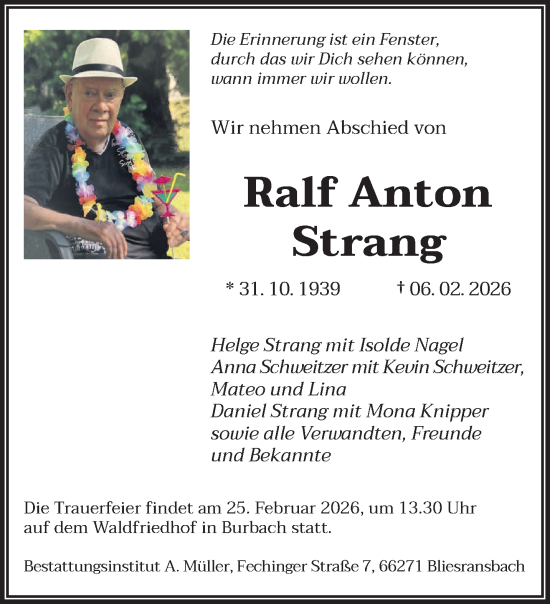 Traueranzeige von Ralf Anton Strang von saarbruecker_zeitung