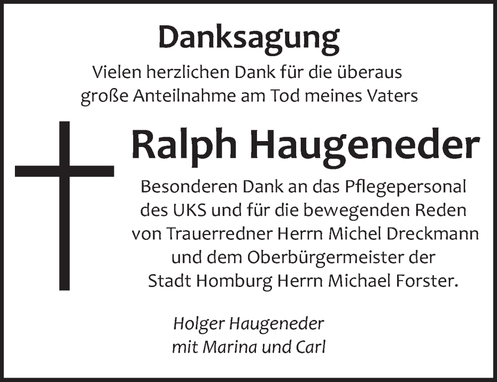  Traueranzeige für Ralph Haugeneder vom 07.02.2026 aus saarbruecker_zeitung