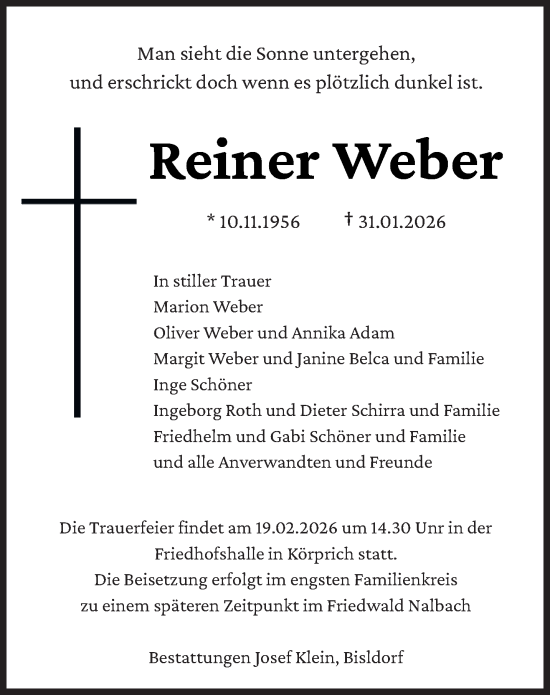 Traueranzeige von Reiner Weber von saarbruecker_zeitung