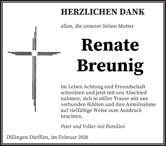 Traueranzeige von Renate Breunig von saarbruecker_zeitung