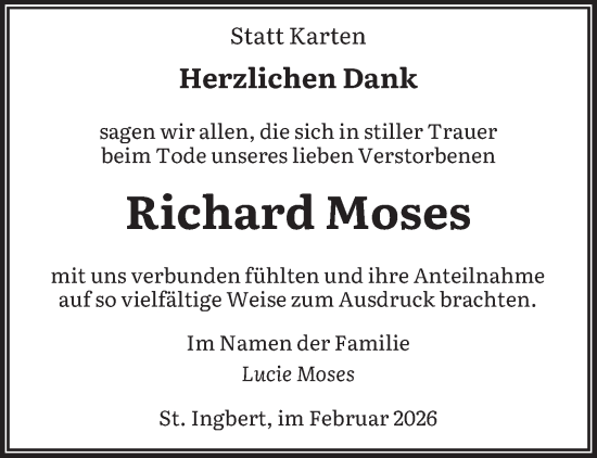 Traueranzeige von Richard Moses von saarbruecker_zeitung