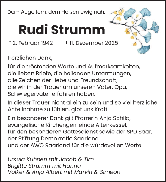 Traueranzeige von Rudi Strumm von saarbruecker_zeitung