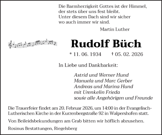 Traueranzeige von Rudolf Büch von saarbruecker_zeitung