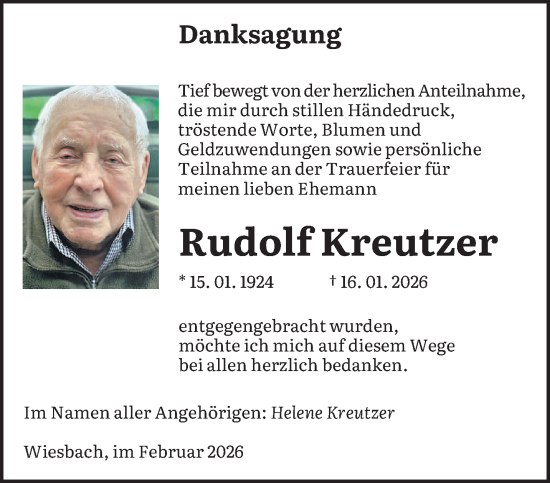 Traueranzeige von Rudolf Kreutzer von saarbruecker_zeitung