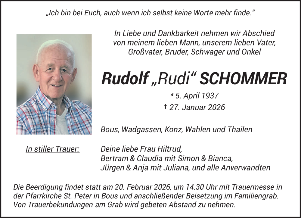  Traueranzeige für Rudolf Schommer vom 14.02.2026 aus saarbruecker_zeitung