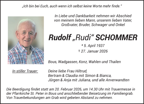 Traueranzeige von Rudolf Schommer von saarbruecker_zeitung