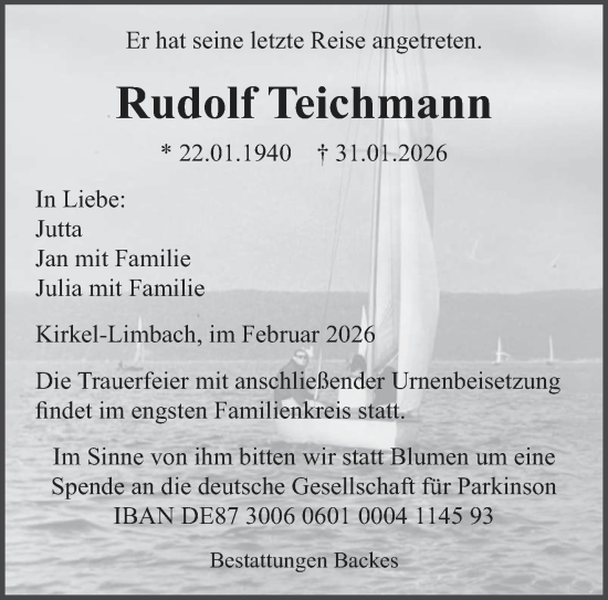 Traueranzeige von Rudolf Teichmann von saarbruecker_zeitung