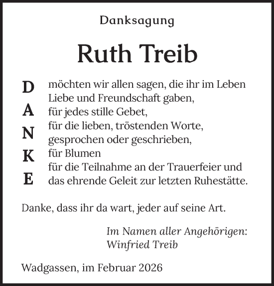 Traueranzeige von Ruth Treib von saarbruecker_zeitung