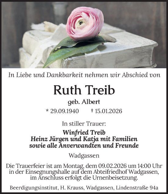 Traueranzeige von Ruth Treib von saarbruecker_zeitung