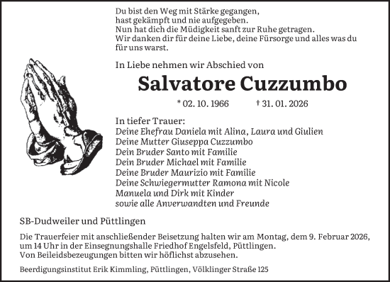 Traueranzeige von Salvatore Cuzzumbo von saarbruecker_zeitung