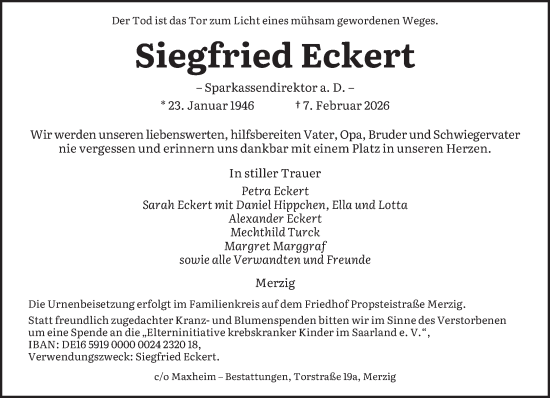 Traueranzeige von Siegfried Eckert von saarbruecker_zeitung