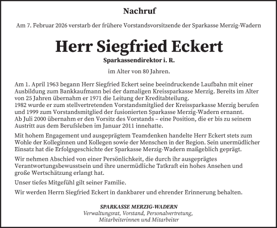 Traueranzeige von Siegfried Eckert von saarbruecker_zeitung