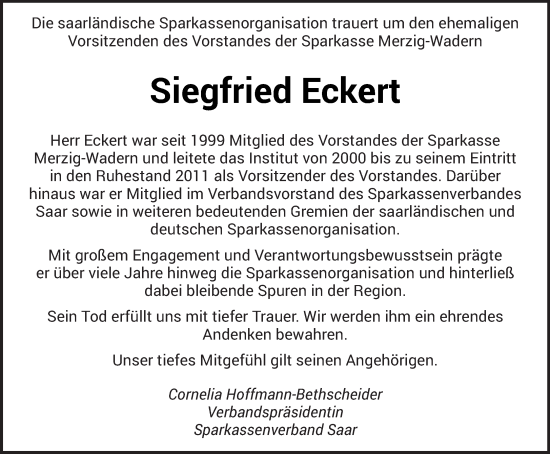 Traueranzeige von Siegfried Eckert von saarbruecker_zeitung