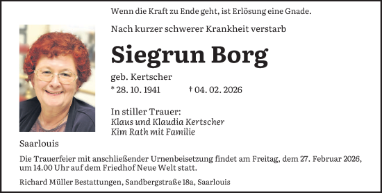 Traueranzeige von Siegrun Borg von saarbruecker_zeitung