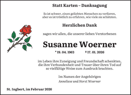 Traueranzeige von Susanne Woerner von saarbruecker_zeitung