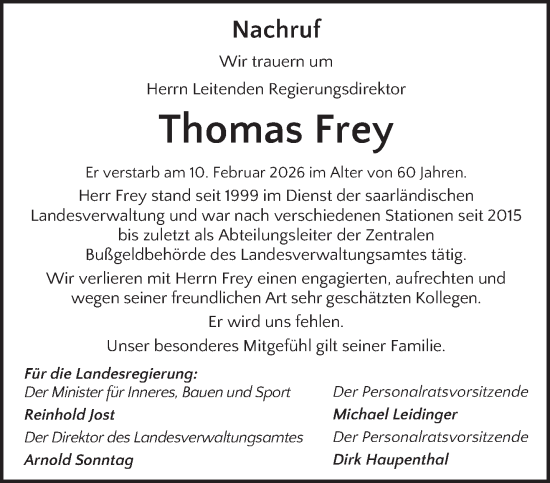 Traueranzeige von Thomas Frey von saarbruecker_zeitung