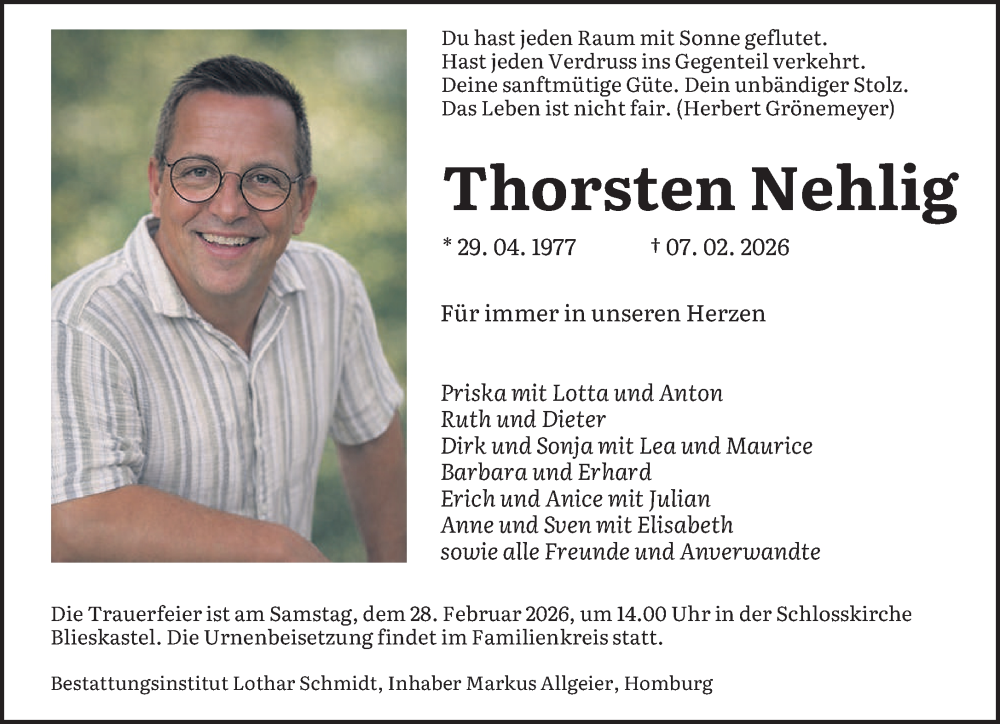  Traueranzeige für Thorsten Nehlig vom 21.02.2026 aus saarbruecker_zeitung
