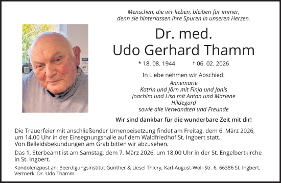 Traueranzeige von Udo Gerhard Thamm von saarbruecker_zeitung