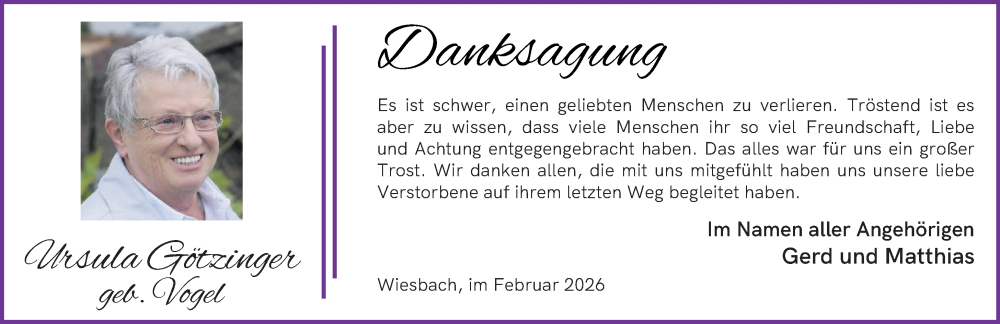  Traueranzeige für Ursula Götzinger vom 21.02.2026 aus saarbruecker_zeitung