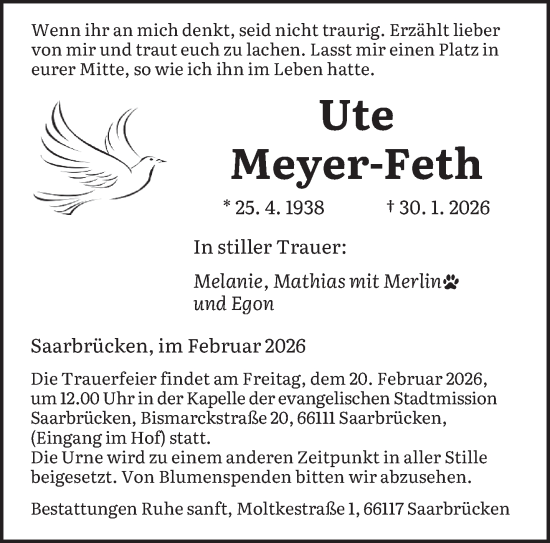 Traueranzeige von Ute Meyer-Feth von saarbruecker_zeitung