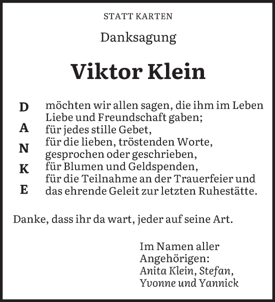 Traueranzeige von Viktor Klein von saarbruecker_zeitung