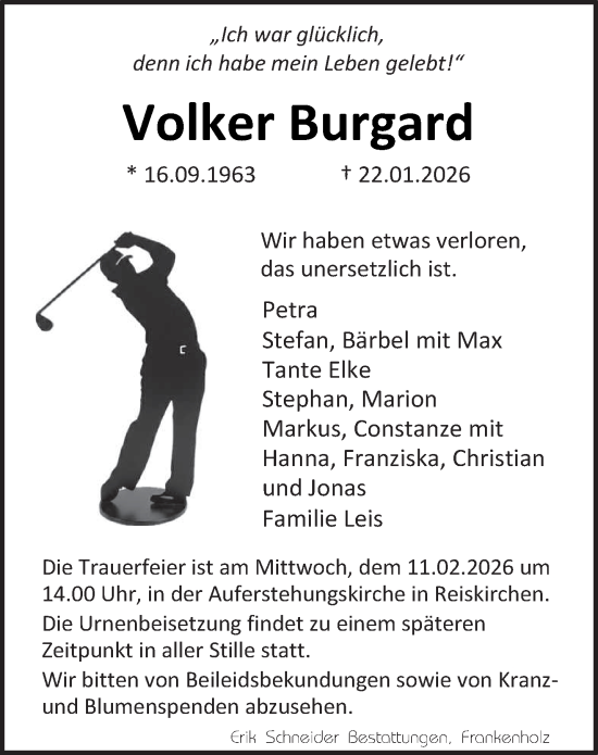 Traueranzeige von Volker Burgard von saarbruecker_zeitung