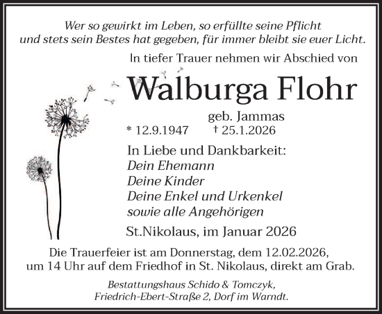 Traueranzeige von Walburga Flohr von saarbruecker_zeitung