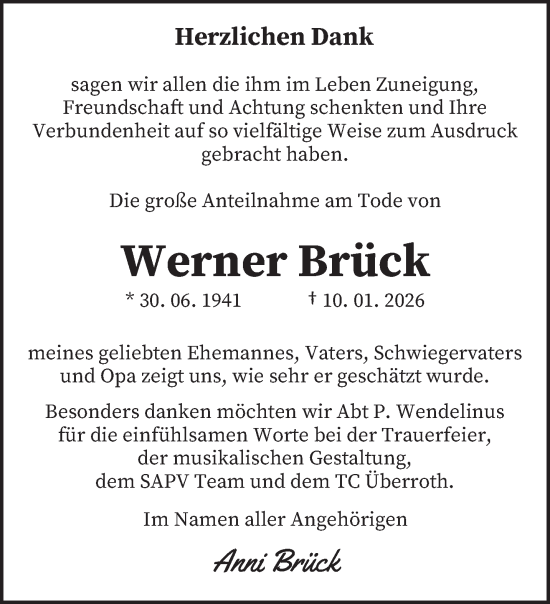 Traueranzeige von Werner Brück von saarbruecker_zeitung
