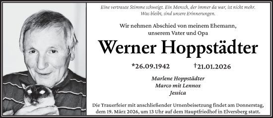 Traueranzeige von Werner Hoppstädter von saarbruecker_zeitung