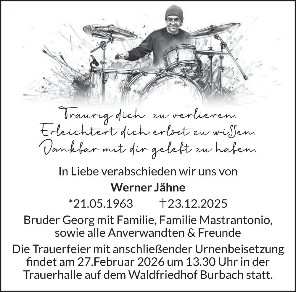  Traueranzeige für Werner Jähne vom 21.02.2026 aus saarbruecker_zeitung
