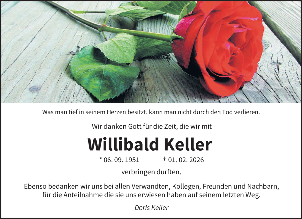  Traueranzeige für Willibald Keller vom 21.02.2026 aus saarbruecker_zeitung