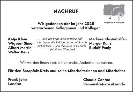 Traueranzeige von Wir gedenken  von saarbruecker_zeitung